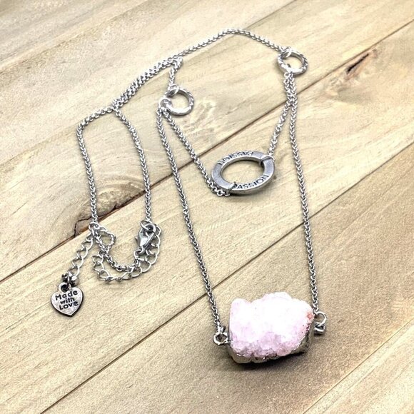 Rose Quartz Necklace Silver Tone Passion Statement Adjustable Length - Picture 2 of 3